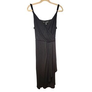 White House Black Market Cross Bust Drape Front Sleeveless Black Dress LBD 14